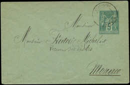 Let MONACO France Env. Entier 5c. Vert Obl. Càd MONACO PRINCIPAUTE, Port Local, TB, Cote Cérès - Used Stamps