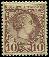 ** MONACO 4 : 10c. Lilas Brun Sur Jaune, Charles III, Bon Centrage, TB - Used Stamps