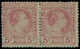 * MONACO 10a : 5f. Carmin S. Vert, Charles III, La PAIRE, TIRAGE De 1900, RR, TTB, Certif. Calves, Cote Maury - Used Stamps