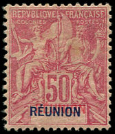 * REUNION 42a : 50c. Rose, DOUBLE REUNION Bleu Et Rouge, TB - Other & Unclassified