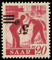 * SARRE 222Aa : 5f. S. 20pf. Rouge Carminé, Surcharge RENVERSEE, TB - Unused Stamps