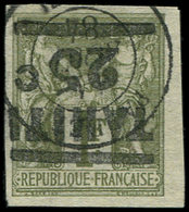 TAHITI 6 : 25c. Sur 1f. Olive, Surcharge RENVERSEE, Obl., TB - Other & Unclassified