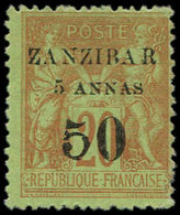 * ZANZIBAR 15 : 5a Et 50 Sur 20c. Brique Sur Vert, TB - Used Stamps