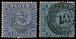 ALLEMAGNE (ANCIENS ETATS) BADE 10 : 3k. Outremer + 3k. Bleu De Prusse Obl., TB. C - Sonstige & Ohne Zuordnung