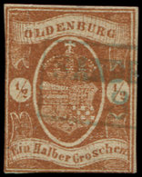 ALLEMAGNE (ANCIENS ETATS) OLDENBOURG 11 : 1/2g. Brun-rouge, Obl., Court Au Filet, TB. C - Oldenburg