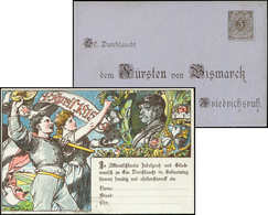Let EMPIRE CP Entier 3pf. Brun, Carton Violet, Repiquage Anniversaire De Bismarck, TB - Used Stamps