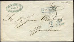 Let ESPAGNE Càd PARIS 6/7/57 S. LSC Pour Barcelone, Taxe Espagnole 2Rs En Bleu, TB - Used Stamps