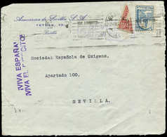 Let ESPAGNE 583 : Moitié De 30c. Rouge + 5c. Bleu, Obl. Sur Devant Pour Sevilla, TB, R - Used Stamps