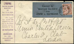Let GRANDE BRETAGNE 112 Obl. Hastingleigh 13/10/23 S. Env. Par Avion, étiquette "Carried By MOTOR GLIDER From LYMPNE To  - Unused Stamps