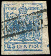 ITALIE (ANCIENS ETATS) LOMBARDO-VENETIE 5 : 45c. Bleu, Obl., Amorce De Croix De St André En Bas à Droite, TB - Lombardo-Veneto