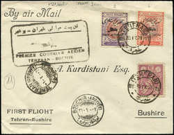 Let IRAN 513, PA 2 Et 4 Obl. TEHERAN 20/1/4 Sur Env., Cachet "1er Courrier Aérien Téhéran-Buchir", TB - Iran