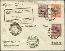 Let IRAN 513, PA 2 Et 4 Obl. TEHERAN 20/1/4 Sur Env., Cachet "1er Courrier Aérien Téhéran-Buchir", TB - Irán