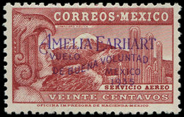 * MEXIQUE PA 69A : 20c. Carmin, Surchargé AMELIA EARHART, RR, TB, Certif. Scheller - Messico