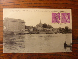 Châteauneuf Sur Sarthe - La Rivière En Amont Du Pont Vers L'Eglise - Chateauneuf Sur Sarthe