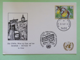 United Nations (Wien) 1997 Special Cancel On Card - Orchid Flower - UNPA Marke Munze - Lettres & Documents