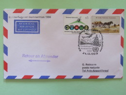 United Nations (Wien) 1998 Special Cancel On Cover To Tel Aviv Israel, Returned - Plane - Weihnachten - Horse Carriage - - Storia Postale