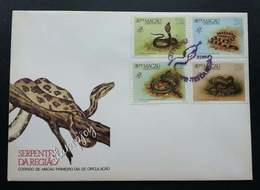 Macau Macao China Snakes 1989 Reptile Snake (stamp FDC) *minor Toning At Borner Cover - Covers & Documents