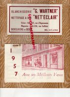92- BOULOGNE SUR SEINE- 1957 RARE CALENDRIER BLANCHISSERIE G. WARTNER-155 RUE AGUESSEAU-124 RUE GALLIENI- - Big : 1941-60