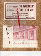 92- BOULOGNE SUR SEINE- 1957 RARE CALENDRIER BLANCHISSERIE G. WARTNER-155 RUE AGUESSEAU-124 RUE GALLIENI- - Tamaño Grande : 1941-60