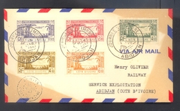 COTE D'IVOIRE - BELLE LETTRE D'ABIDJAN - AFFRANCHISSEMENT Série Des Timbres De POSTE AERIENNE N°  1 à N° 5, Voyagée 1947 - Lettres & Documents