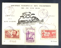 COTE D'IVOIRE - JOURNEE NATIONALE DES CHEMINOTS - 20-21 MAI 1945 - Obl; Sur Timbres N°139,n°131, N°125 - - Lettres & Documents