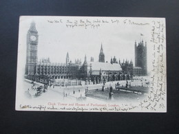 AK England 1904 Clock Tower And Houses Of Parliament, London. Nach Dresden Laubegast Gesendet - Houses Of Parliament