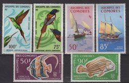 Comores, 6 Timbres Neufs Sans Charnière, Oiseaux, Voiliers, Poissons - Luftpost