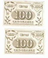2 Billets Chocolat Cémoi "Cadobanks" 100 Cent - Dim. 6x4 Cm - Specimen