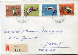 LIECHTENSTEIN THEME SPORTS LETTRE RECOMMANDEE DEPART VADUZ 23 VII 57 LIECHTENSTEIN POUR LA FRANCE - Covers & Documents