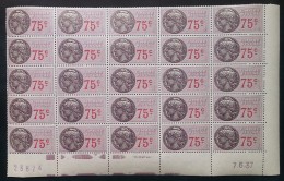 Planche 25 Timbres Fiscaux - 75c - Coin Daté 7.6.1937 - Neufs - Stamps