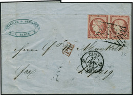 Lettre N°5. Paire Du 40c Orange Obl. Grille + CàD 27 Janv 53 Pour Leipzig (Saxe), Tarif à 80c Au Verso Transit à Francfo - Altri & Non Classificati