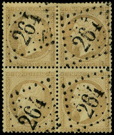 Oblitéré N° 21, 10c Bistre Napoleon III, Bloc De 4 Obl Los GC 264 T.B. - Other & Unclassified