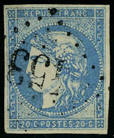 Oblitéré N° 44B, 20c Bleu Type I, Report 2, T.B. Signé A Brun - Autres & Non Classés