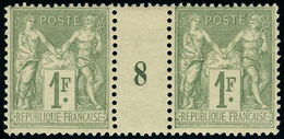 Neuf Sans Charnière N° 82, 1f Olive, Paire Millésime 8, Centrage Parfait (cl Sur Intervalle), T.B. - Otros & Sin Clasificación