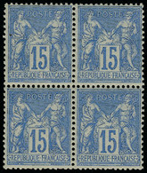 Neuf Sans Charnière N° 90, 15c Bleu, Bloc De 4 Très Bien Centré, T.B. - Autres & Non Classés