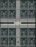 Neuf Sans Charnière N° 103a. 10c Noir Sur Lilas, Bloc De 16,  Interpanneau, Millésime 9, Soit 4 Paires II + III+ 4ex II  - Other & Unclassified