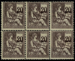 Neuf Avec Charnière N° 113, 20c Mouchon, Chiffres Très Déplacés, Bloc De 6, Rare Ainsi, 1ex **. T.B. - Autres & Non Classés