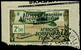 Fragment N° 15b, 2f50 Afrique Francaise Libre, Double Surcharge Sur Petit Frgt T.B. Signé JF Brun - Other & Unclassified