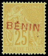 Neuf Sans Gomme 25c Bistre Jaune, Surcharge Benin En Rouge Type IV Non émis T.B. Signé Calves - Other & Unclassified