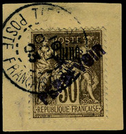 Oblitéré N° 16a, 30c Brun Surcharge Violette Sur Petit Fragment T.B.  Signé - Sonstige & Ohne Zuordnung