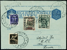 Lettre N° 1, 5 Et 7 + PA N° 1 Sur Entier Postal Militaire Italien, Càd RF Postes Fezzan évidé, étiquette De Recommandati - Autres & Non Classés