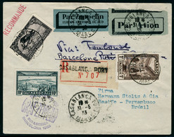 Lettre Zeppelin A Sud América Barcelona 1933, LR De Casablanca 31.5.33 Pour Récife Pernambuco, Via Barcelone, Transit à  - Autres & Non Classés