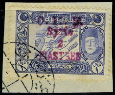 Oblitéré N° 4, 2 Pi Sur 1pi Bleu Violet, Surcharge Carmin Sur Petit Fragment T.B. Maury 70c - Autres & Non Classés