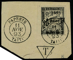 Oblitéré N° 21, 20c Noir Surcharge 1893, Càd Complet Sur Grand Fragment Papeete 11 Nov 93, Superbe - Sonstige & Ohne Zuordnung