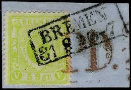 Fragment N° 15, 5s Vert Jaune Sur Petit Fragment Obl   Bremen 31.8.67 + PD En Rouge TB Signé Richter + Vertificat Mohrma - Autres & Non Classés