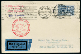 Lettre Zeppelin 1 SAF 1930, CP Illustrée Zeppelin Avec TP N° 71, Càd Triesenberg 7.V.30 Pour Seville Espagne, Arrivée 19 - Other & Unclassified