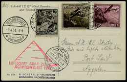 Lettre N° 1, 3 Et 6 Sur CP Illustrée Zeppelin Càd Triesenberg 7 IV 31, Cachet Agyptenfahrt 1931, Cachets De Transit Frie - Autres & Non Classés