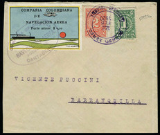 Lettre N° 9, 10c Vignette Multicolore + Aff. Complémentaire Sur L, PA De Cartagena à Barranquilla Avec Cachet D'arrivée  - Other & Unclassified