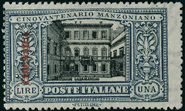 Neuf Avec Charnière N°15b. 1 L Manzoni. Double Surcharge. T.B. Rare (toujours Décentré). Sassone - Sonstige & Ohne Zuordnung