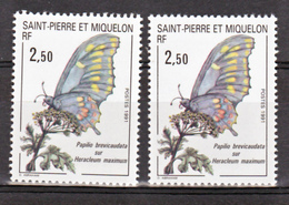 Saint Pierre Et Miquelon  534 Variété Papillon Bleu Et Violacé  Neuf ** MNH Sin Charmela - Geschnittene, Druckproben Und Abarten